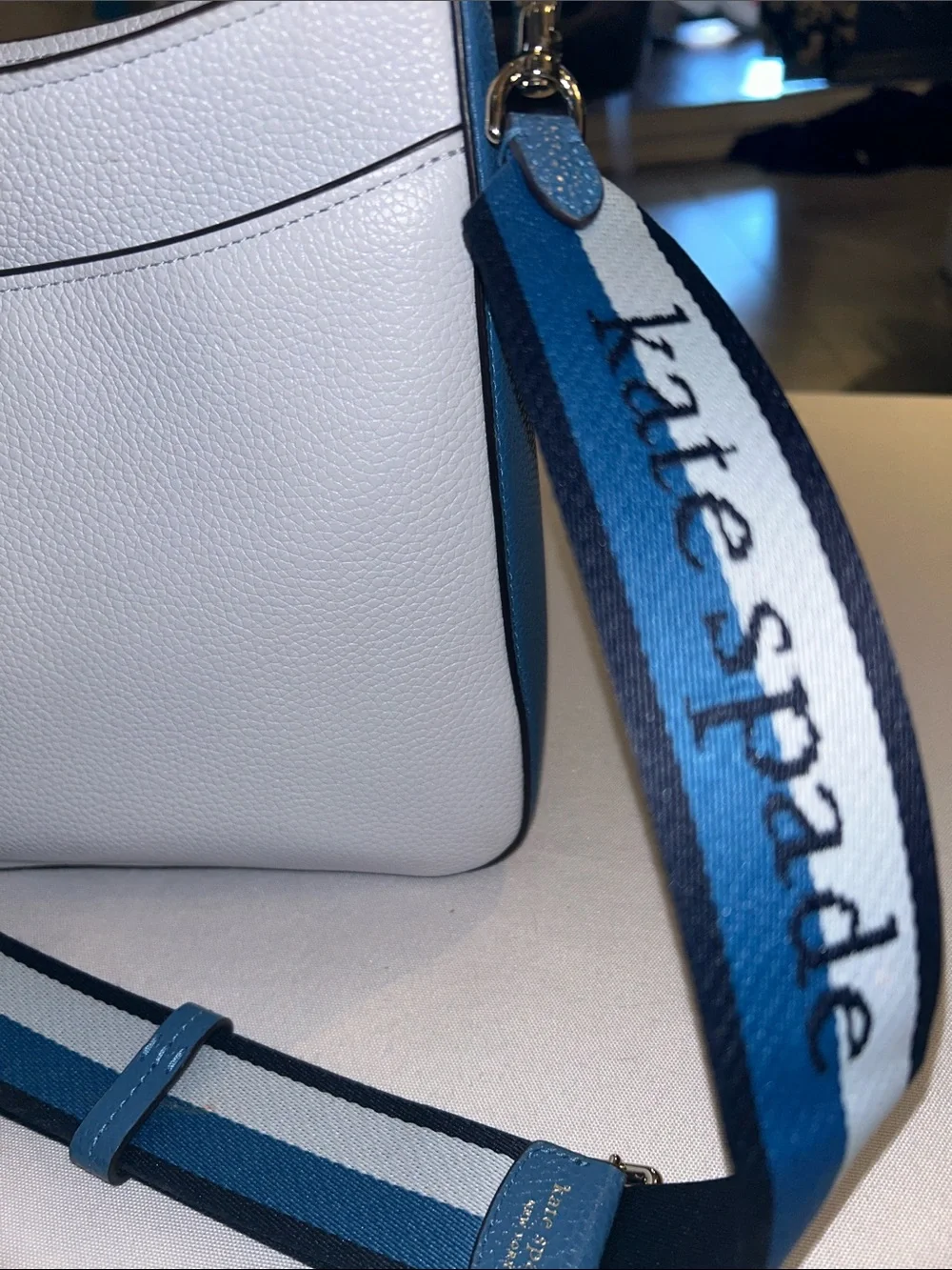 Kate Spade Blue two-toned Leather Crossbody Messenger Bag with Branded Strap